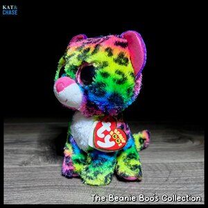 Ty Beanie Boos Dotty the Leopard Plush Rainbow Glitter Eyes Birthday June 16